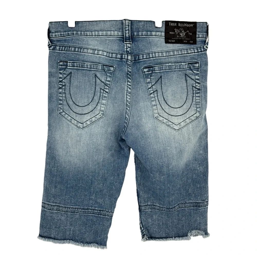 True Religion Geno Moto Shorts Blue Chevron Stitch Relaxed‎ Slim 36